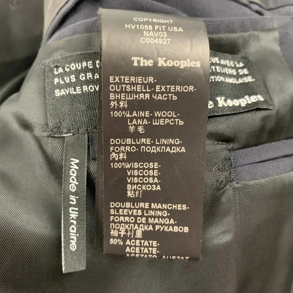 THE KOOPLES Size 44 Navy Wool Notch Lapel Sport Coat